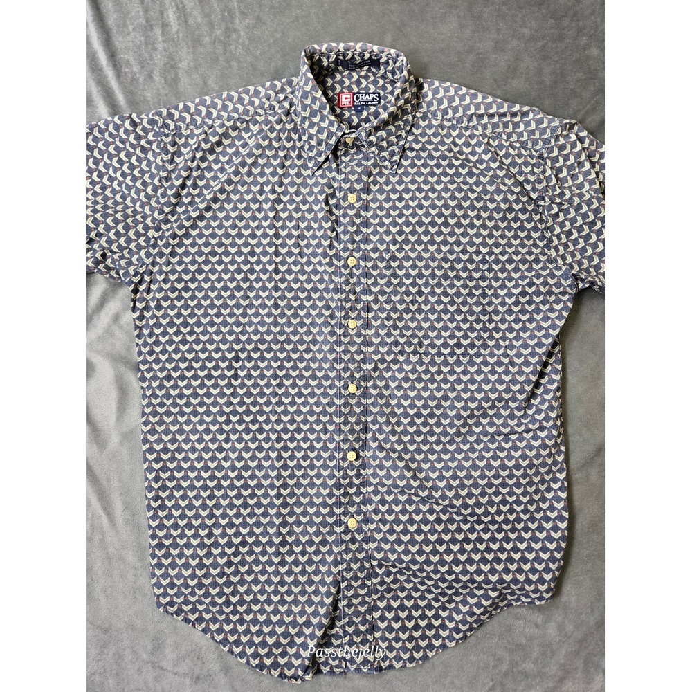 Vintage‎ Ralph Lauren Chaps Shirt Mens Medium Geomteric 90s Crazy Y2K